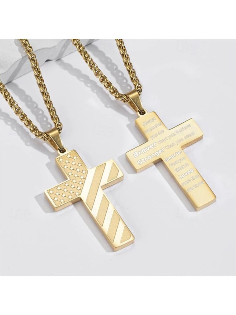 Gold Inspirational Cross Necklace Faith Christian Mens Pendant Chain Gift, Vet